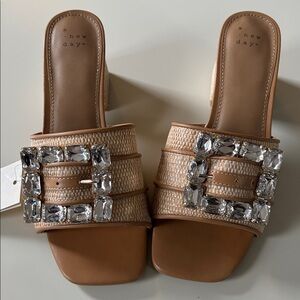 A New Day Brown Heeled Sandals with Crystal Accents